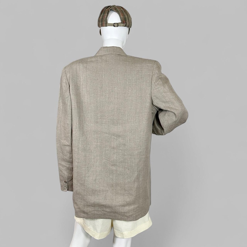 Jennie Moore  Vintage 90s 100% Linen Oversized Blazer Tan Beige‎ Office Size 14 - Picture 4 of 8